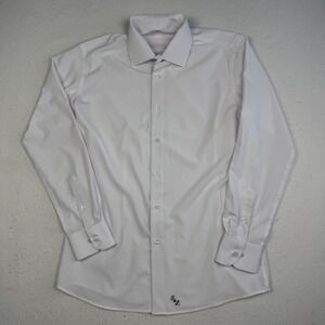 State and Liberty Shirt Mens 40 White Solid Stretch Long Sleeve Dress Shirt